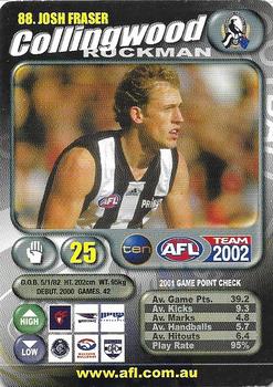 2002 Team Zone AFL Team #88 Josh Fraser Front